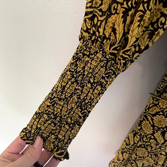 NICHOLAS Abbey Ruffled Printed Crepe Mini Dress In Mustard Yellow w/ Belt SZ 0 - Picture 10 of 16